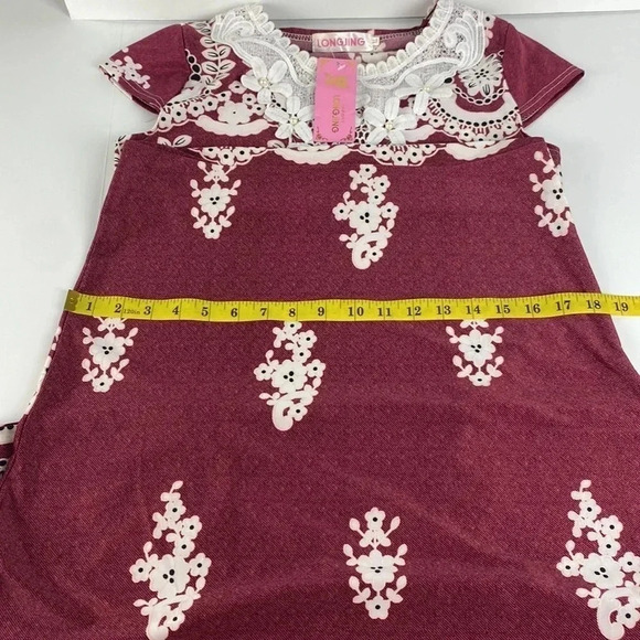 NWT burgundy floral lace print maximalist maxi feminine shift dress  medium - Picture 5 of 12